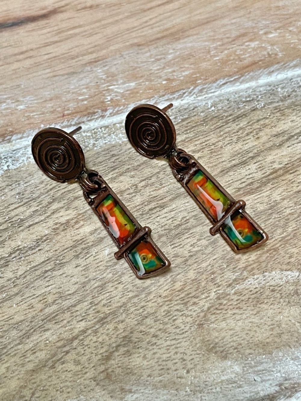 Multicolor Enamel Drop Earrings - Copper Tone